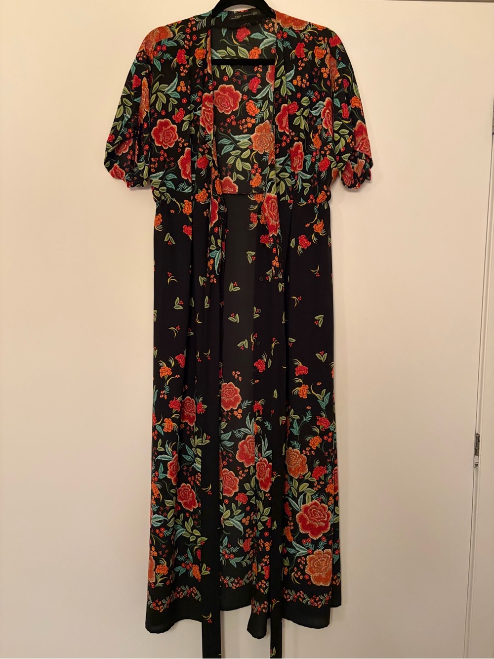 Zara Black Floral Dress with Red and Orange Blooms